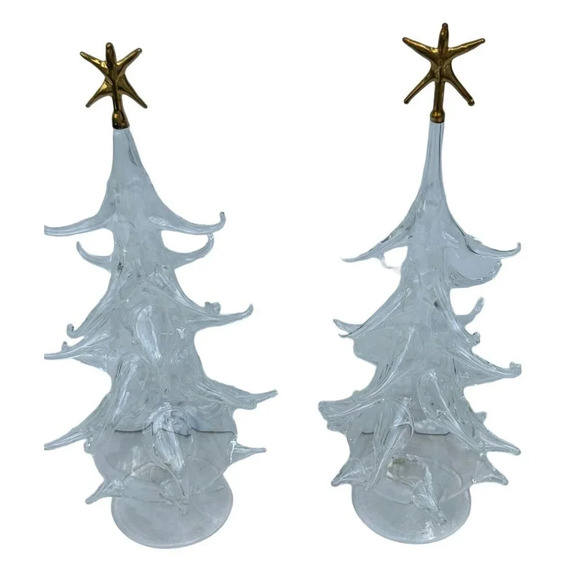Vetro Italian Two Blown Glass Christmas Tree Decoration Crystal Clear Sz 12.5x4 - Picture 1 of 7